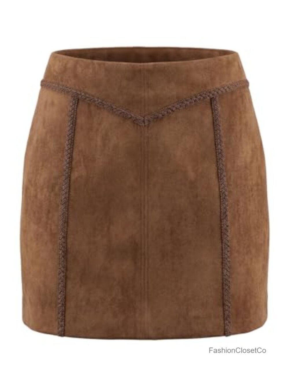 Faux Suede Stretchy High Waist Western Mini Skirt with Braided Stitching